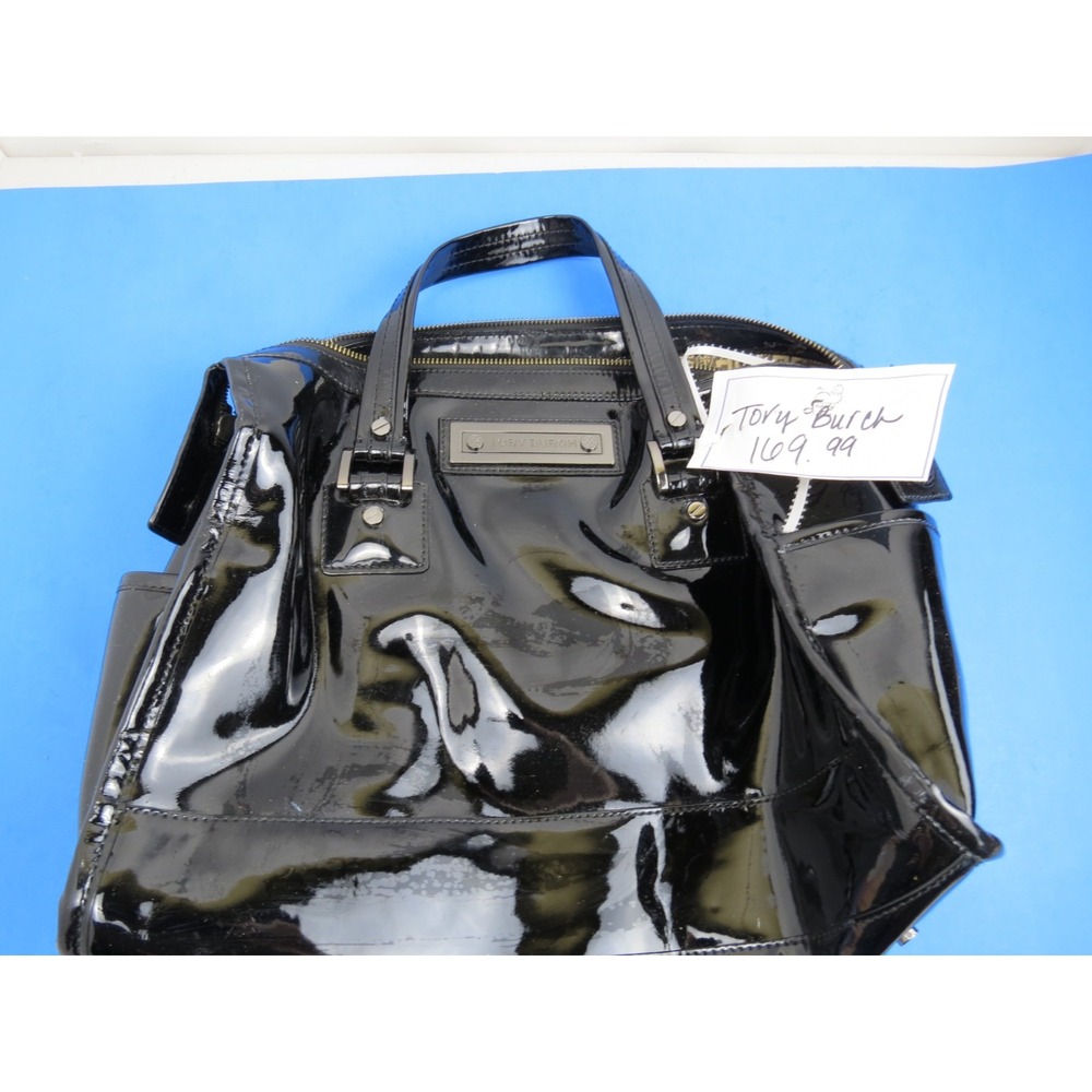 Tory Burch Shiny Black Tote Handbag Purse
